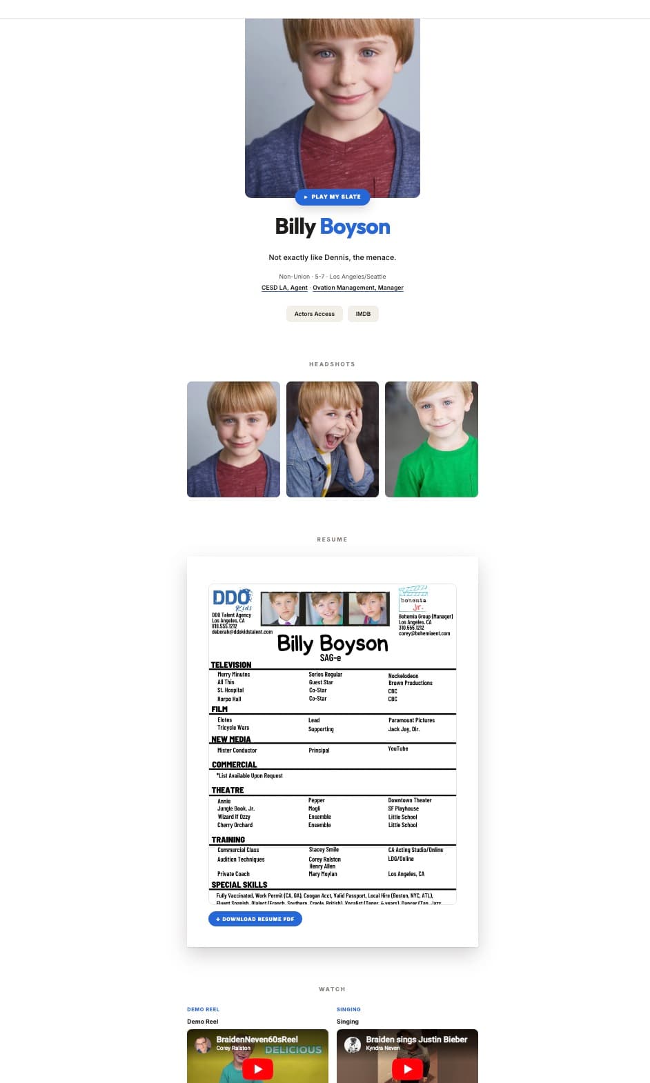 Classic actor page preview