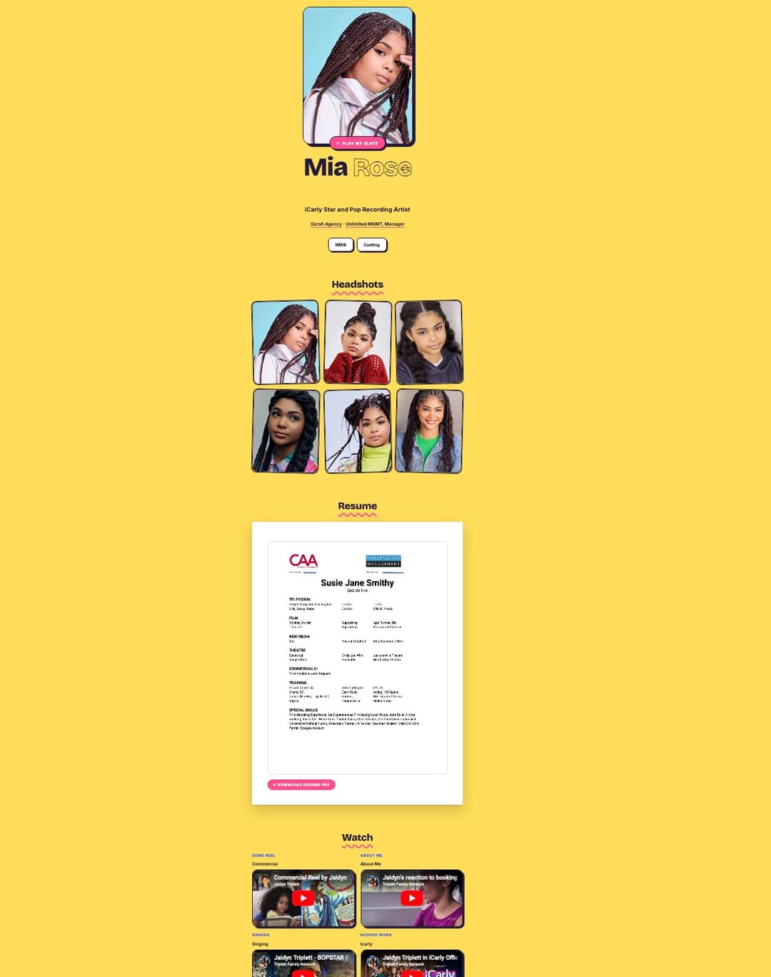 Splash actor page preview