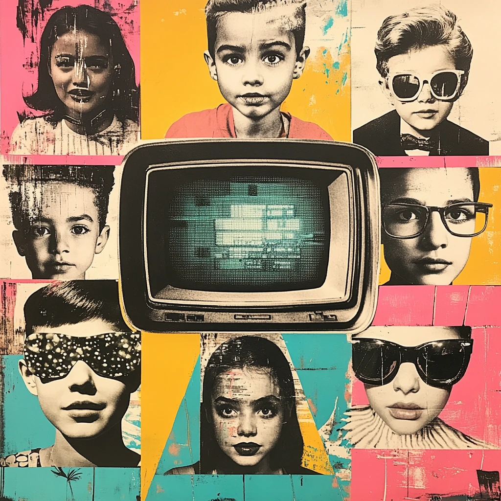 Young performers of many backgrounds around a retro television